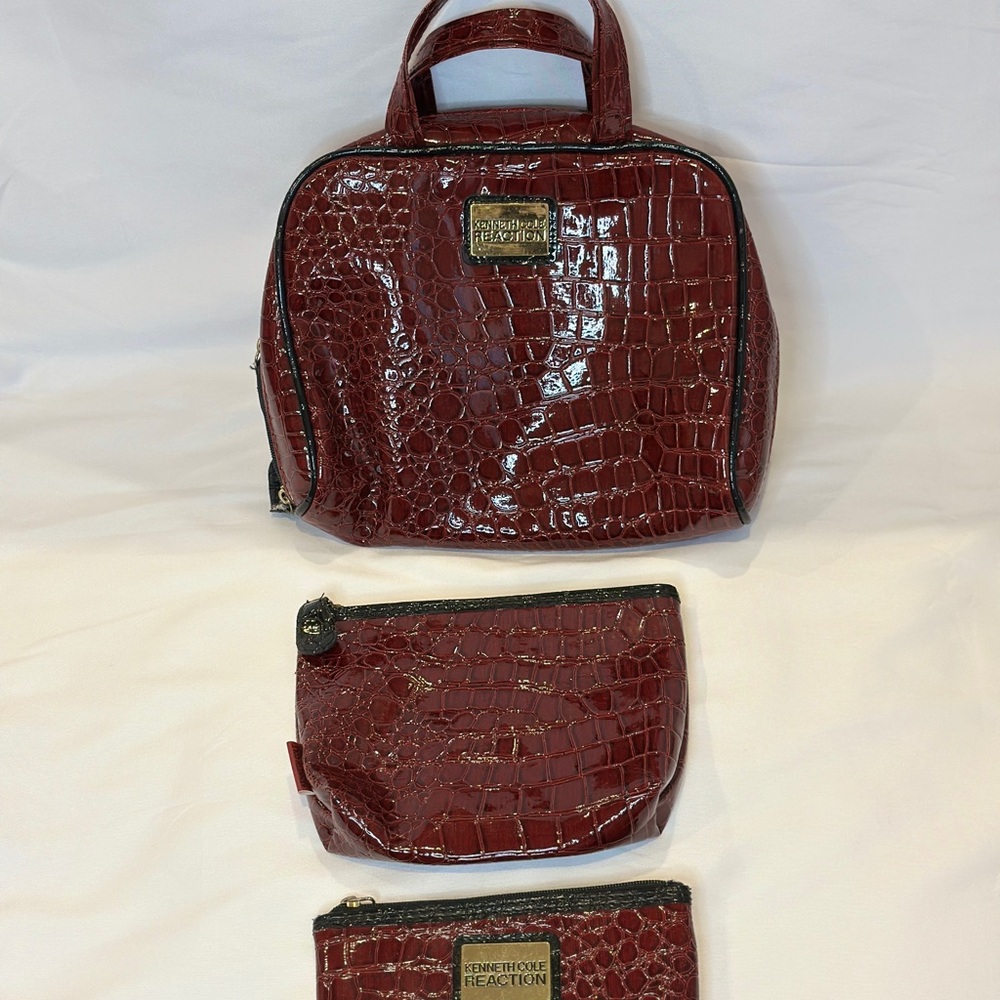 Kenneth Cole Reaction Burgundy Croc-Embossed Bag Trio